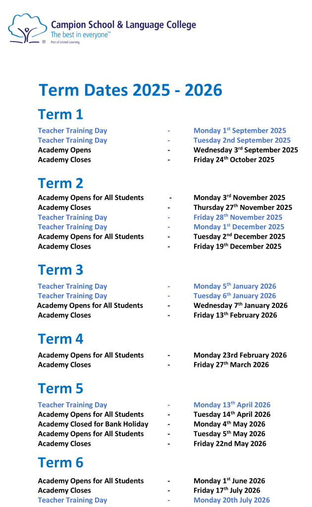 Campion Term dates 2025 2026